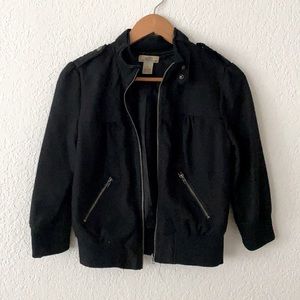 Black fabric bomber jacket